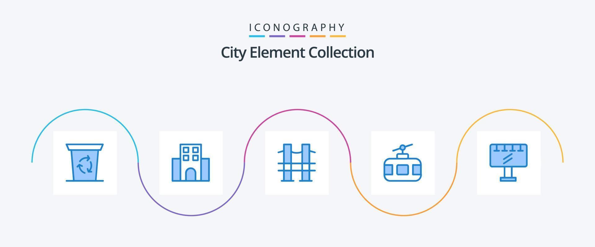 City Element Collection Blue 5 Icon Pack inklusive Schild. Tourismus. Brücke. Tour. Seilbahn vektor