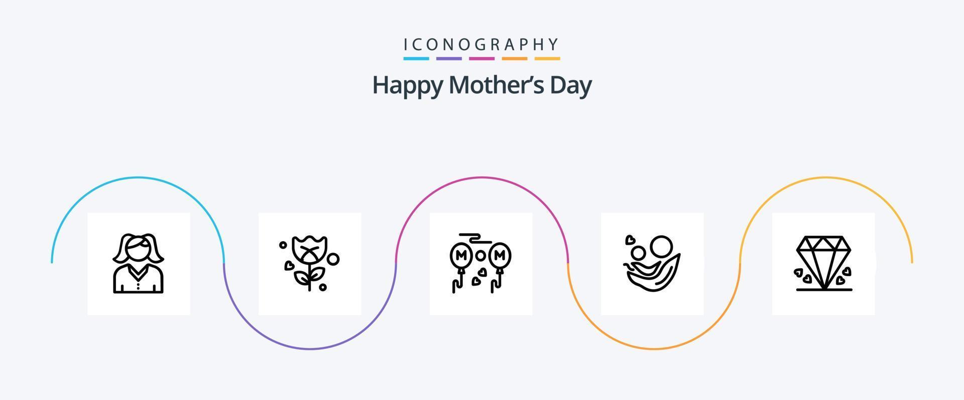 Happy Mothers Day Line 5 Icon Pack inklusive Tag. Baby . Mutter . Fliege vektor