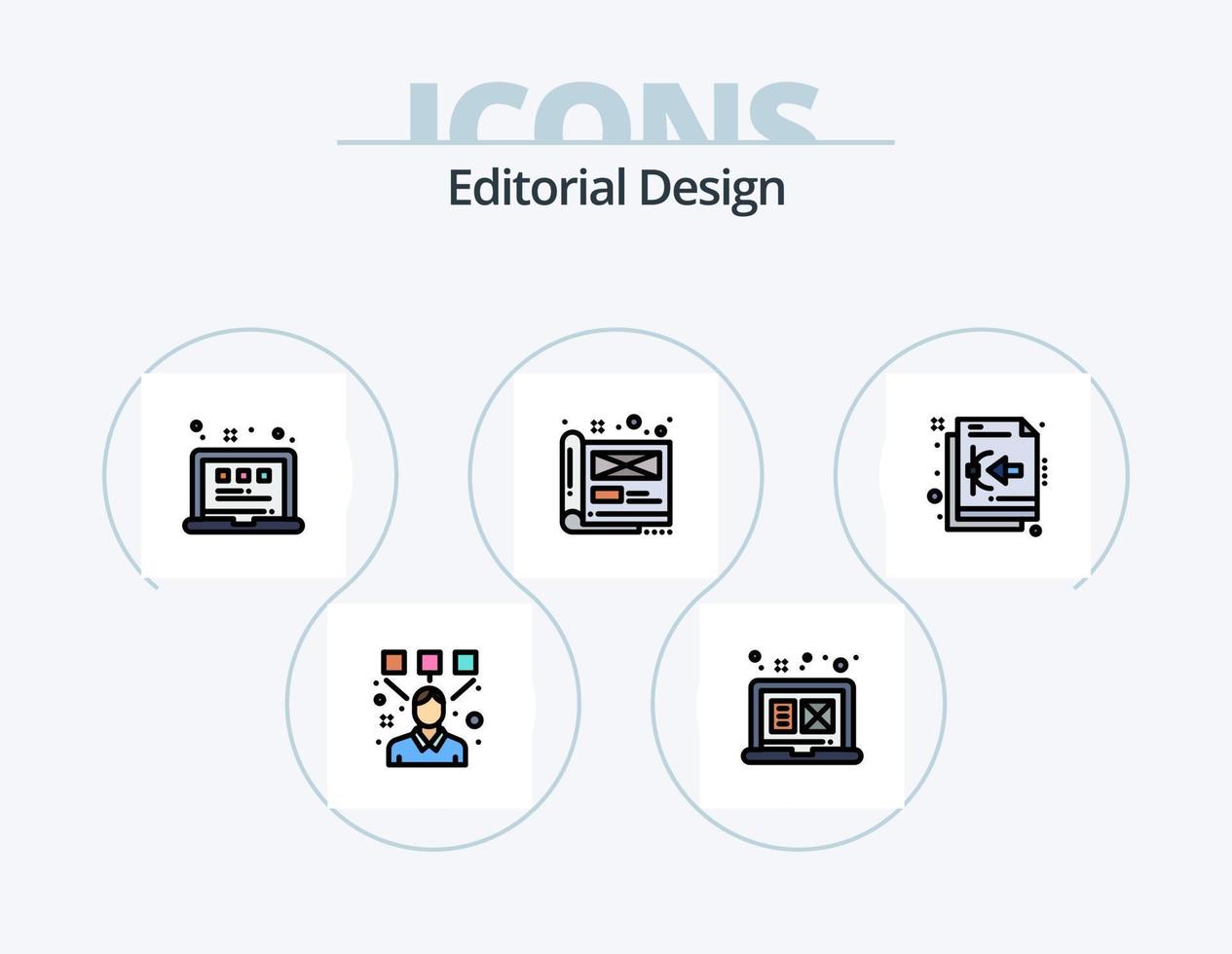 redaktionell design linje fylld ikon packa 5 ikon design. presentation. Diagram. sida. konst. läsplatta vektor