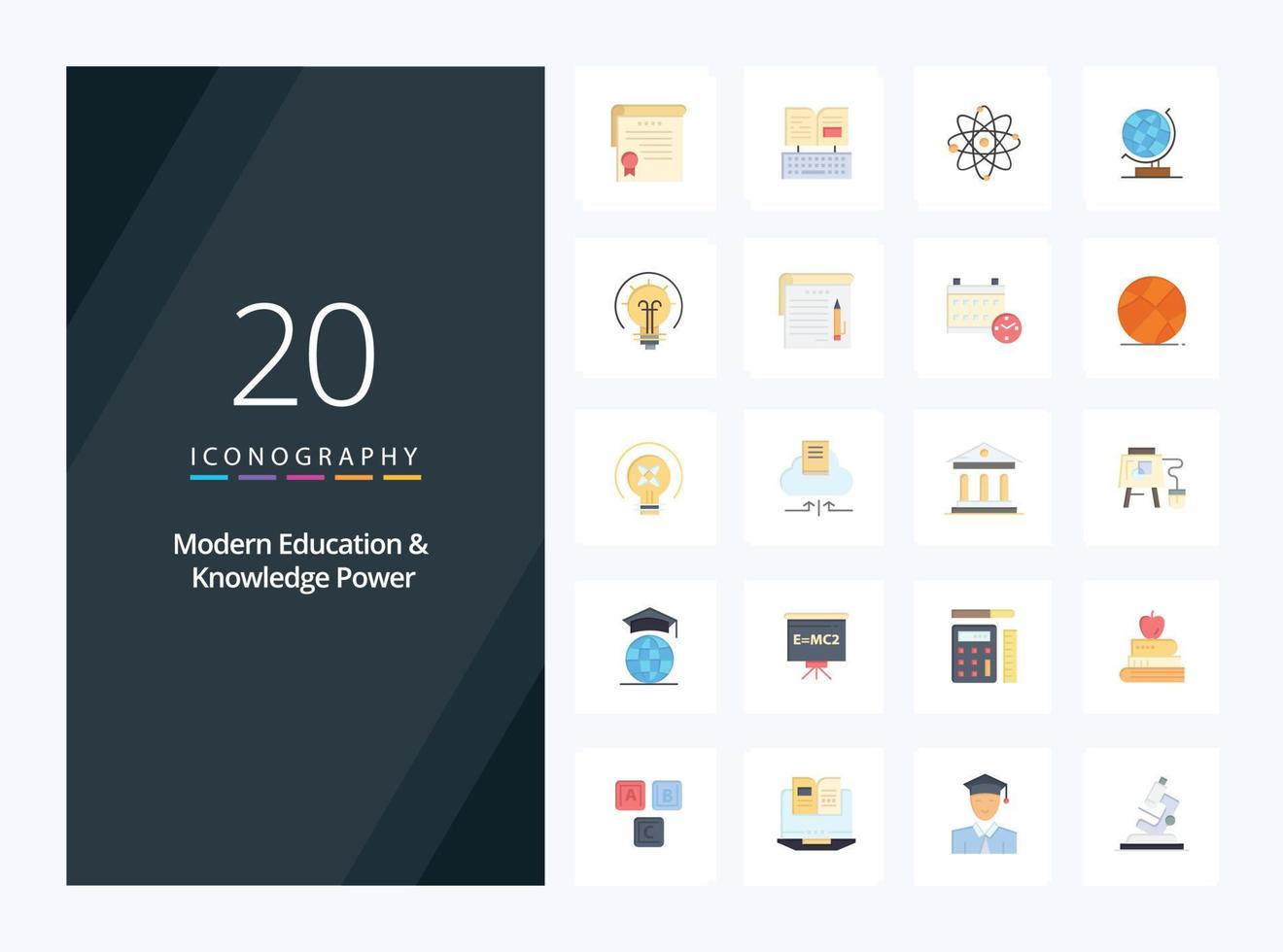 20 modern utbildning och kunskap kraft platt Färg ikon för presentation vektor