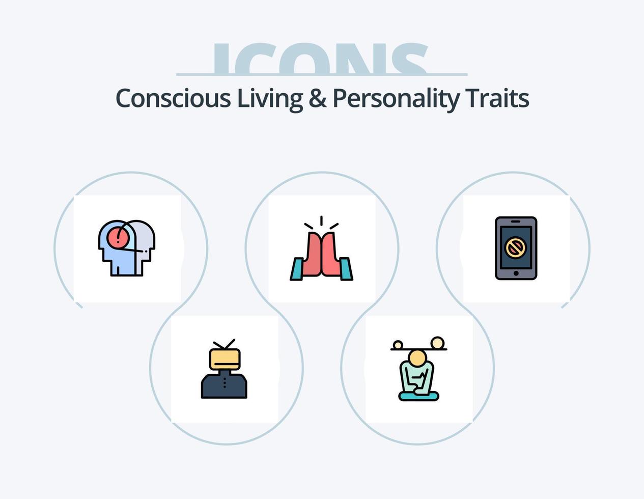 medveten levande och personlighet egenskaper linje fylld ikon packa 5 ikon design. Hem. vänlig. mindfulness. kultur. melankoli vektor