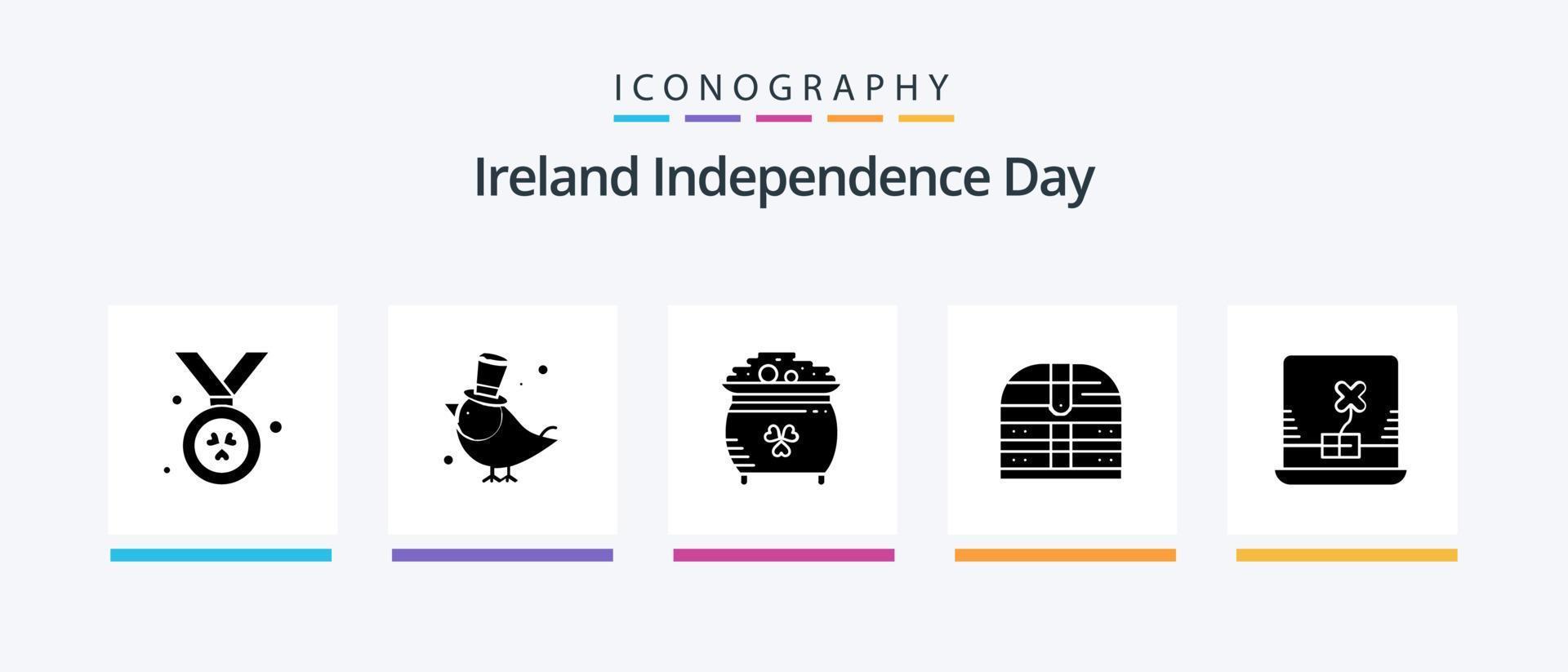 irland oberoende dag glyf 5 ikon packa Inklusive dator. säkerhet. mynt. irland. låda. kreativ ikoner design vektor