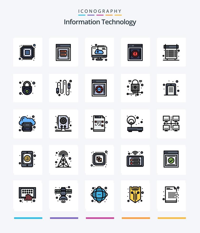 kreative Informationstechnologie 25 Zeilen gefülltes Icon Pack wie Message. Alarm. Passwort. Software. herunterladen vektor