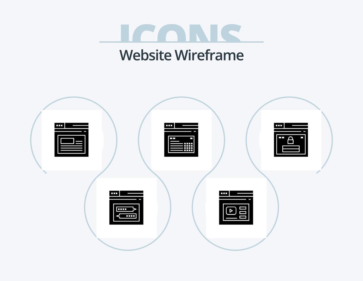 Website-Wireframe-Glyphen-Icon-Pack 5-Icon-Design. Webseite. Buchseite. Webseite. Internet. Netz vektor
