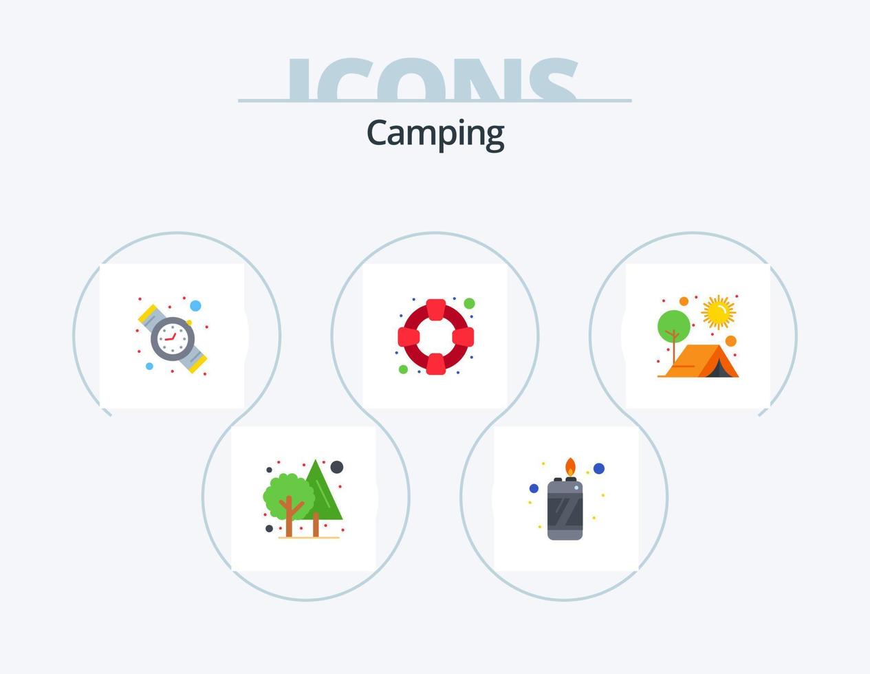 Camping Flat Icon Pack 5 Icon Design. Sonne. draussen. Zeit. Camping. Unterstützung vektor