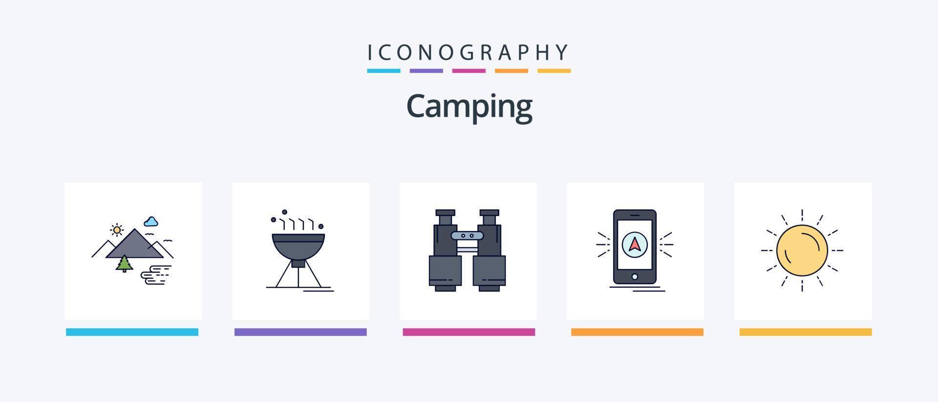 Camping Line gefüllt 5 Icon Pack inklusive Capture. Kamera. Camping. Grill. Camping. kreatives Symboldesign vektor