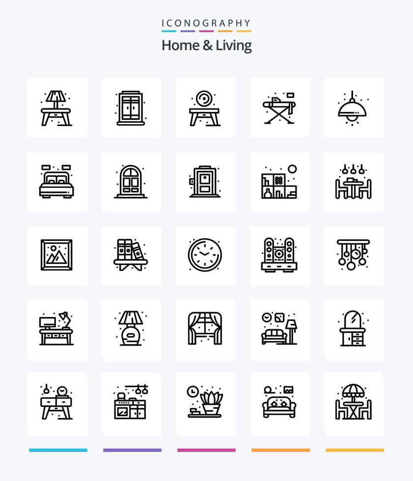 kreatives Zuhause und Wohnen 25 Umriss-Icon-Pack wie Licht. Leben. Tisch. heim. Eisen vektor