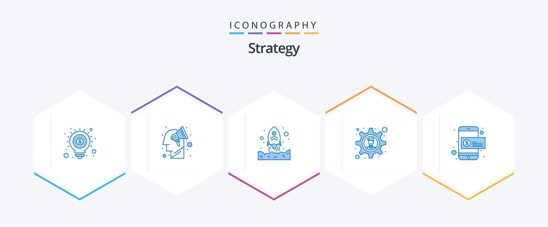 strategi 25 blå ikon packa Inklusive dollar. företag lösning. redskap. upp vektor