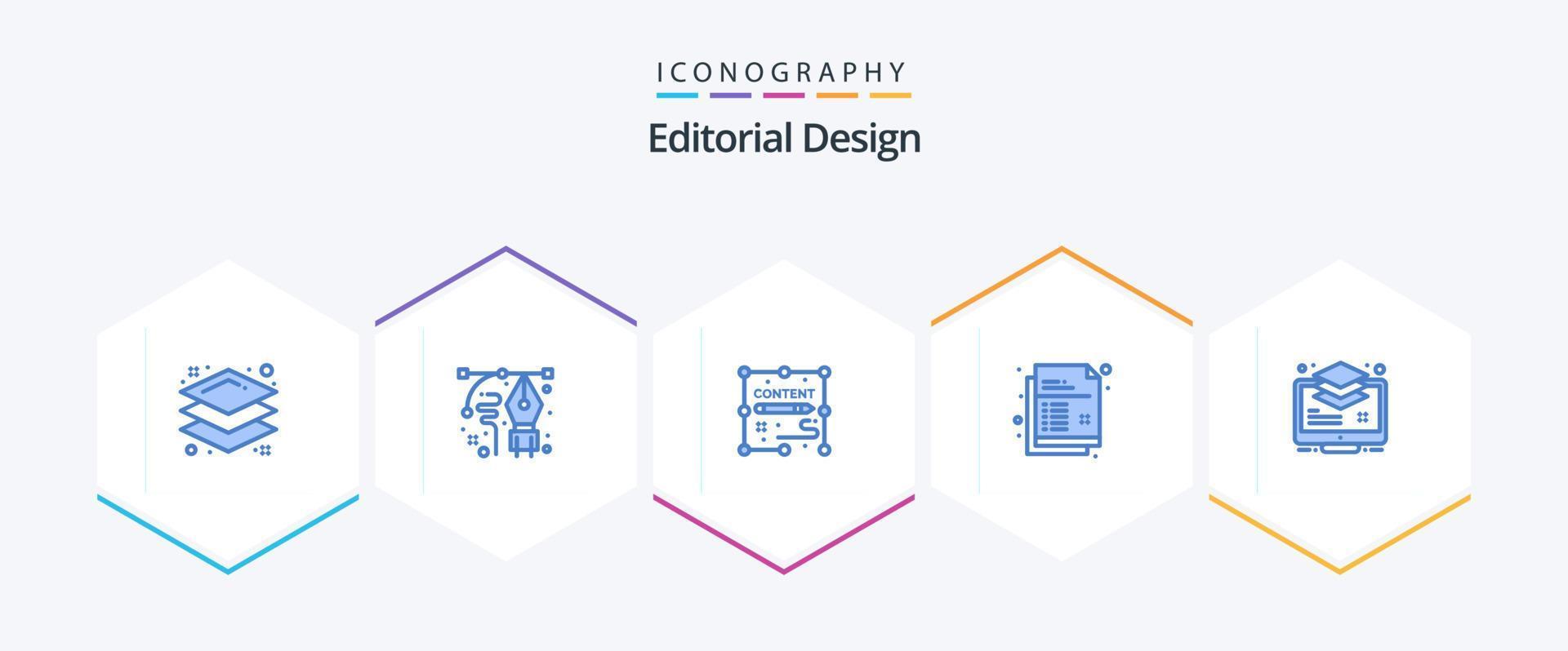 redaktionell design 25 blå ikon packa Inklusive lager. penna. innehåll. teckning. kreativ vektor