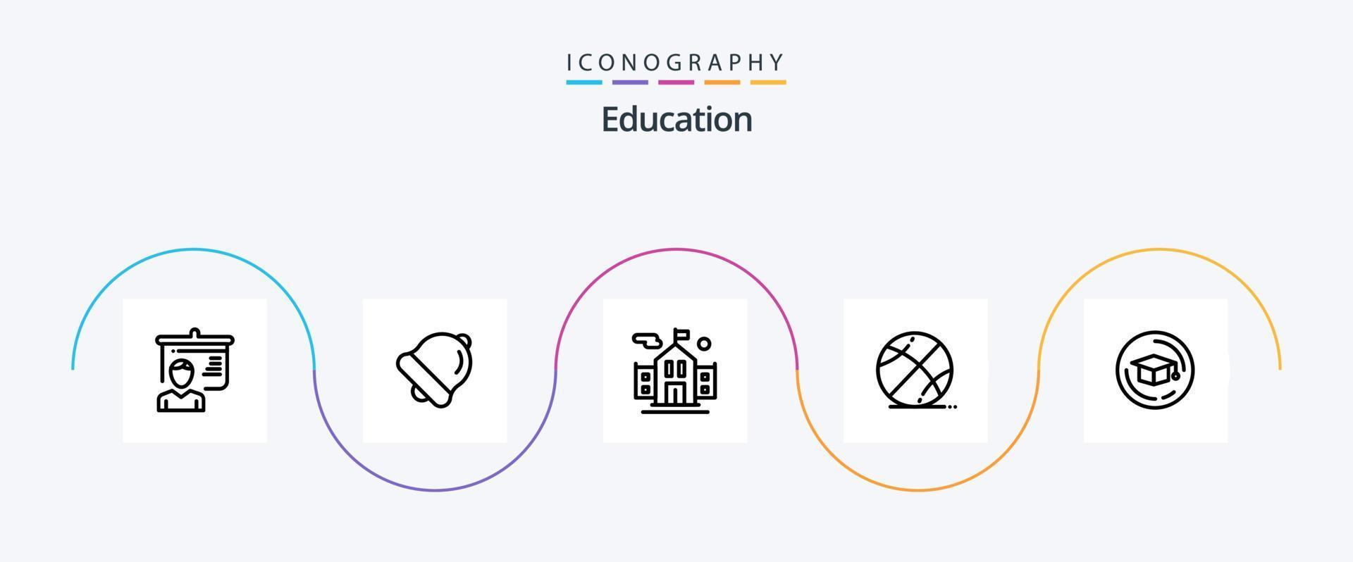 utbildning linje 5 ikon packa Inklusive . utbildning. flagga. keps. spel vektor