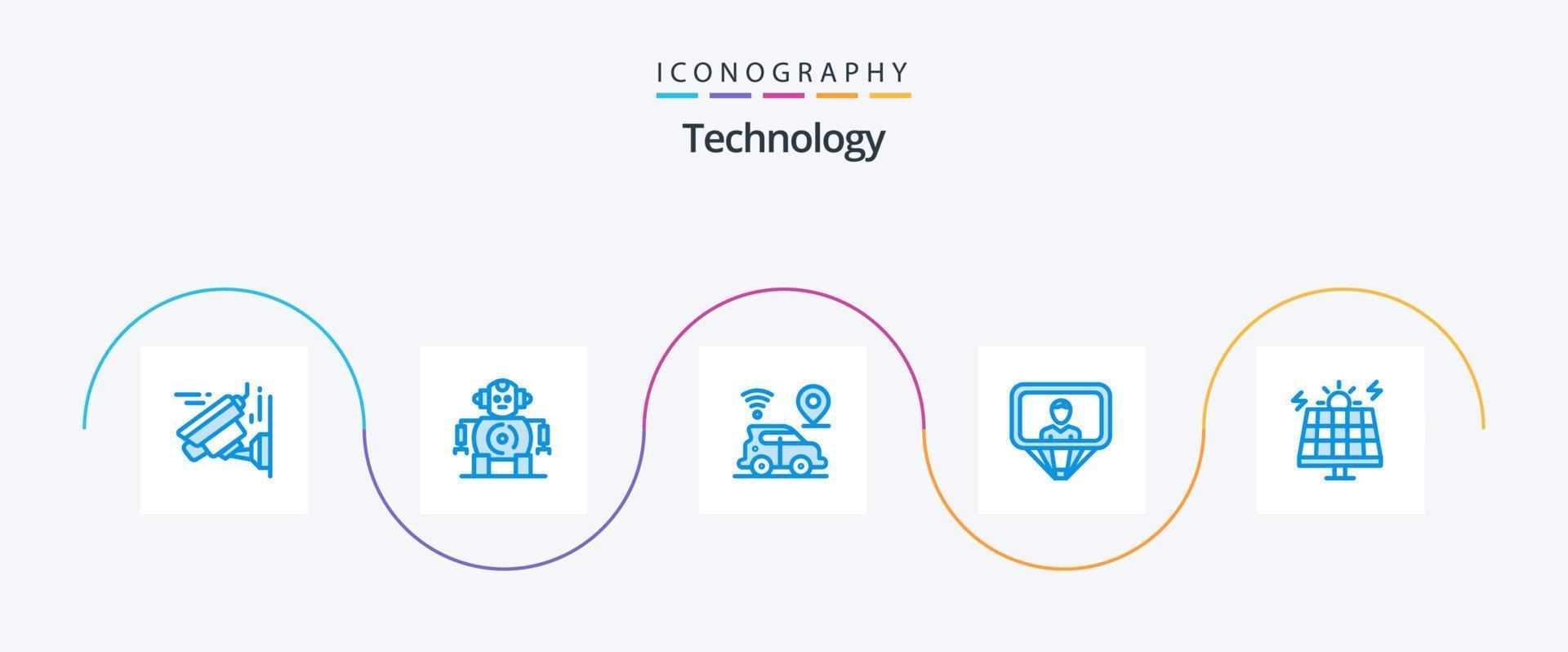 Technology Blue 5 Icon Pack inklusive Solar. Umfeld. Karte. Energie. Ausweis vektor