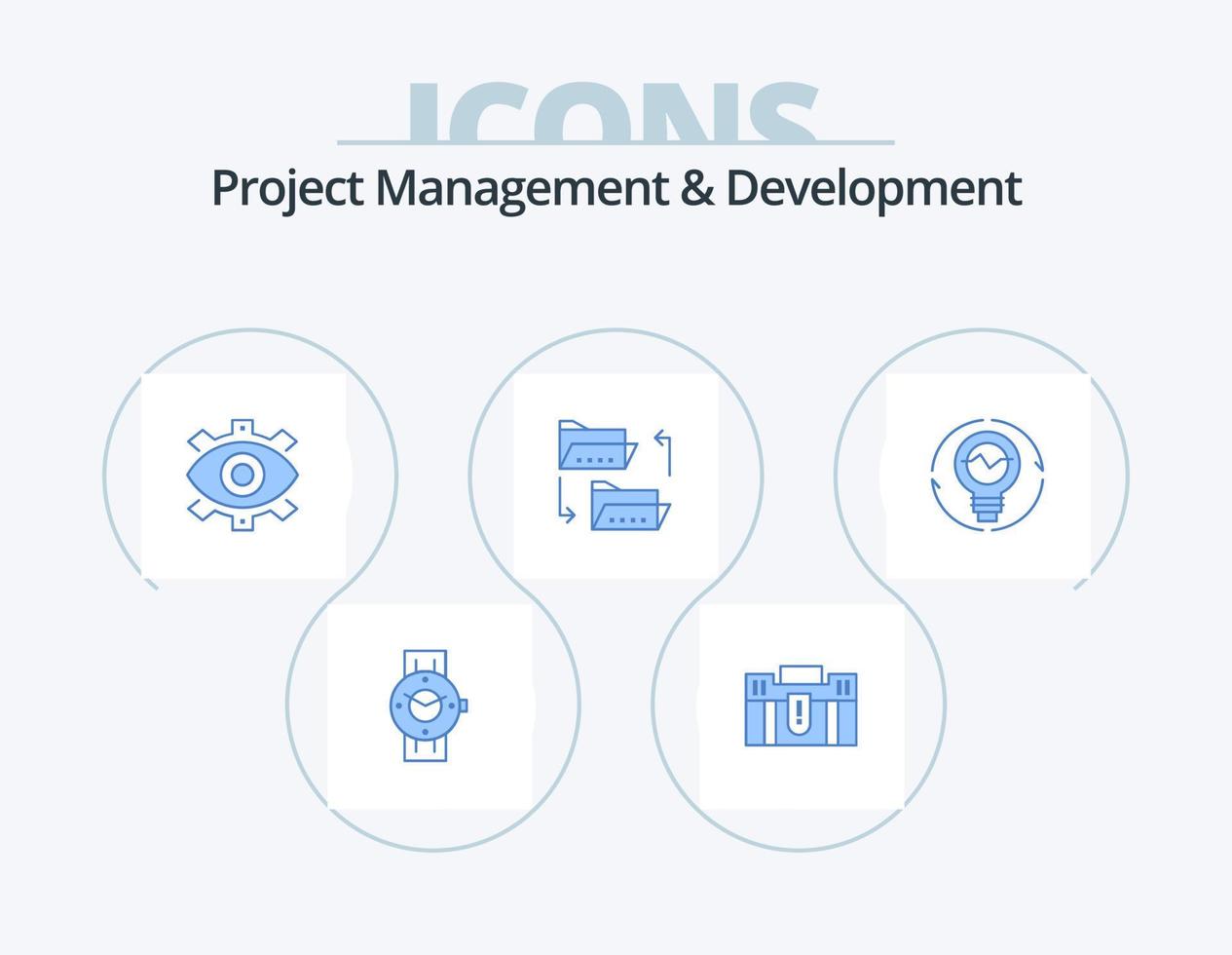 Projektmanagement und Entwicklung blaues Icon Pack 5 Icon Design. modern. Geschäft. halten. Produktion. Auge vektor