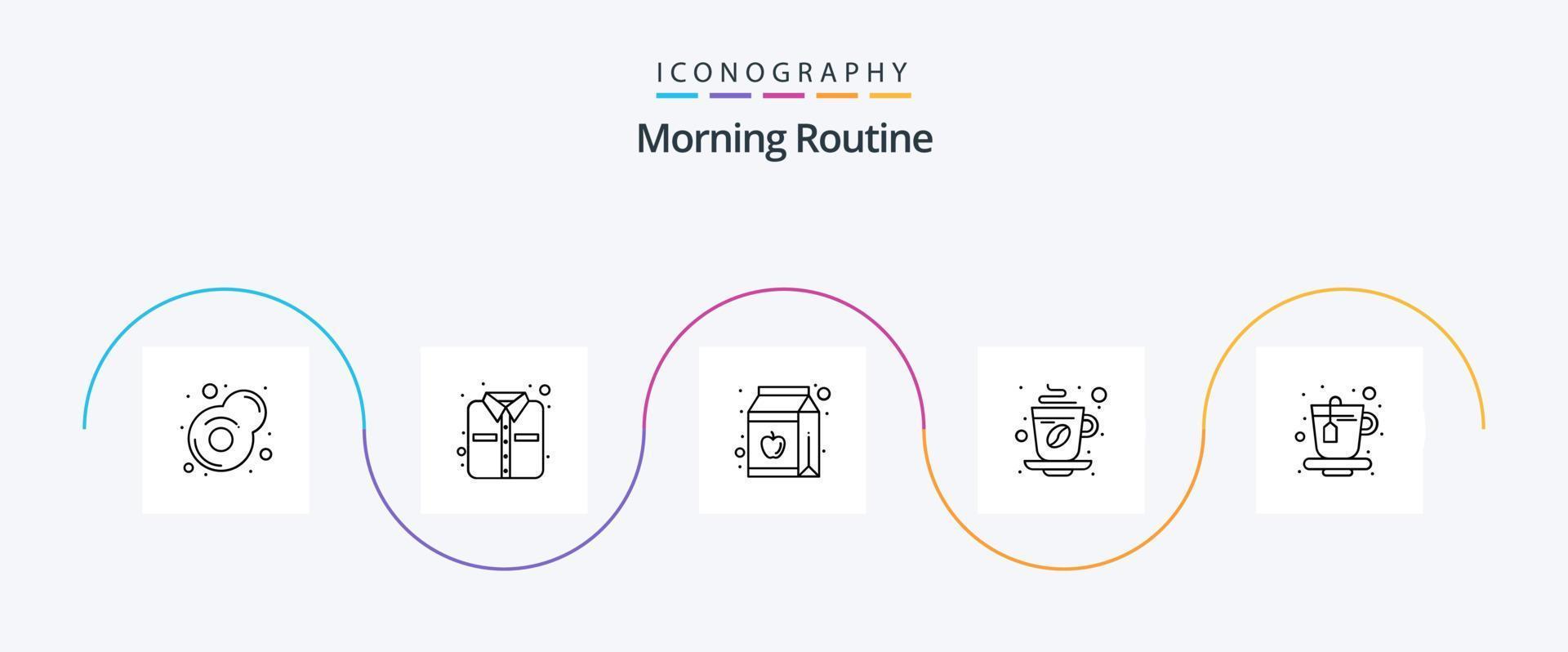 Morgenroutine Linie 5 Icon Pack inklusive Tee. Tasse. Pack. heiß. Tee vektor