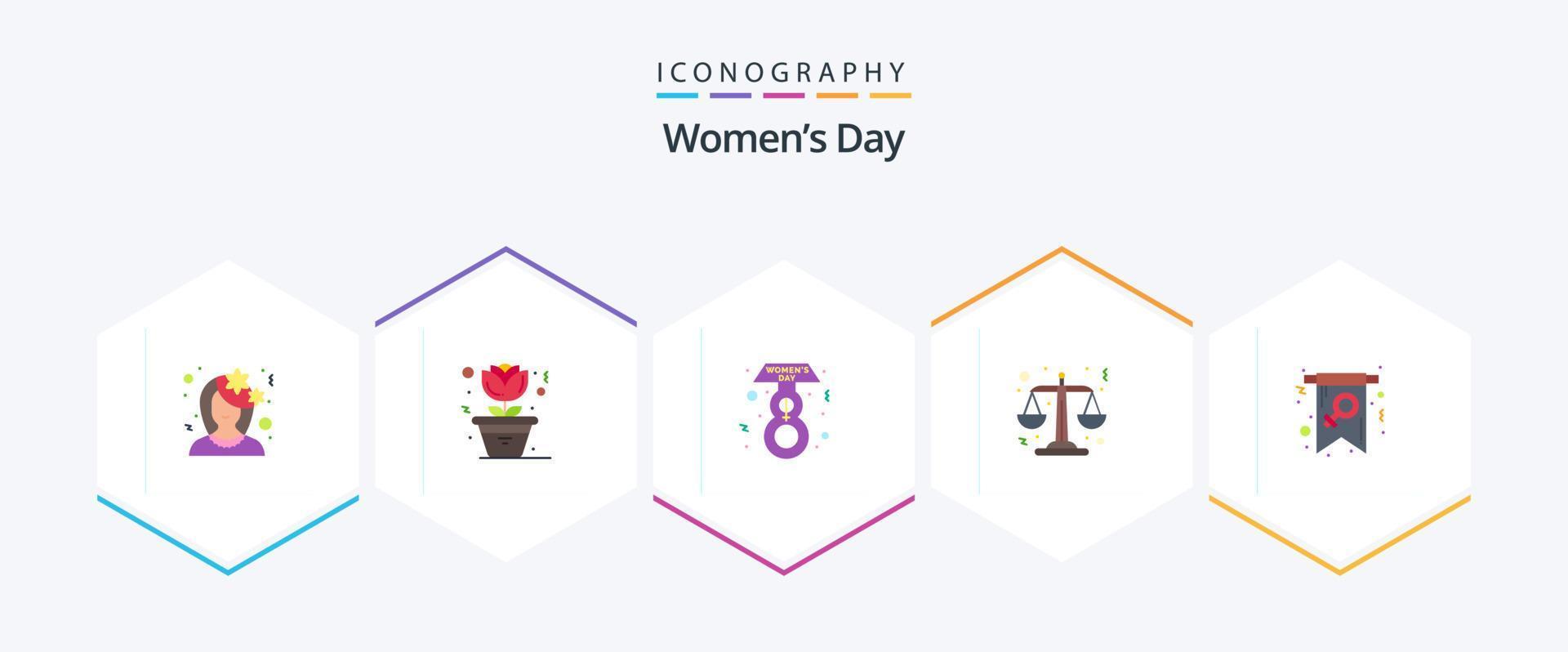 Womens Day 25 Flat Icon Pack inklusive Einladung. Tag. acht März. Karte. Gesetz vektor