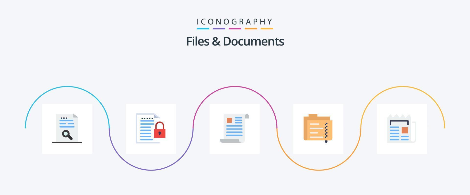 filer och dokument platt 5 ikon packa Inklusive dokumentera. arkiv. hänglås. papper. fil vektor