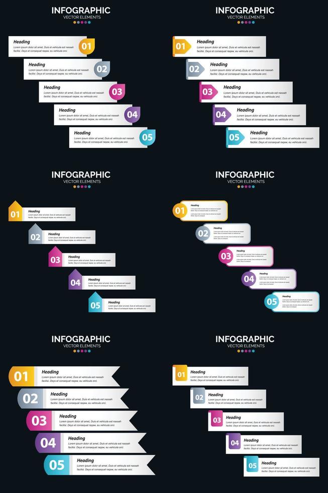 Verwenden Sie unser Vektor-6-Infografikpaket, um Ihrer Geschäftspräsentation visuelles Interesse zu verleihen. vektor