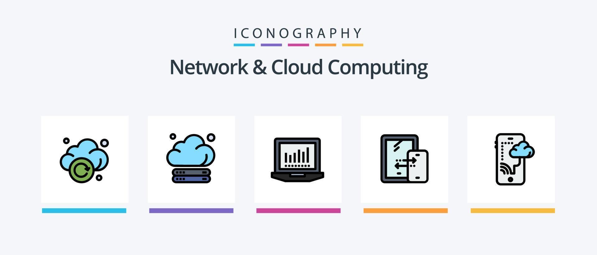 Netzwerk- und Cloud-Computing-Linie gefüllt 5 Icon Pack inklusive Verbindung. Technologie. Handy, Mobiltelefon. Bild. Wolke. kreatives Symboldesign vektor