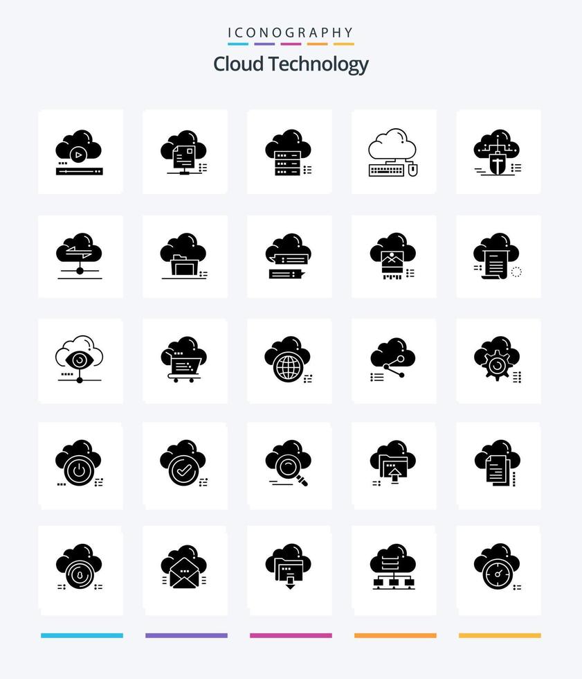 kreative Cloud-Technologie 25 Glyphen-Icon-Pack in Schwarz, z. B. Maus. rechnen. Wolke. Aktie. Daten vektor