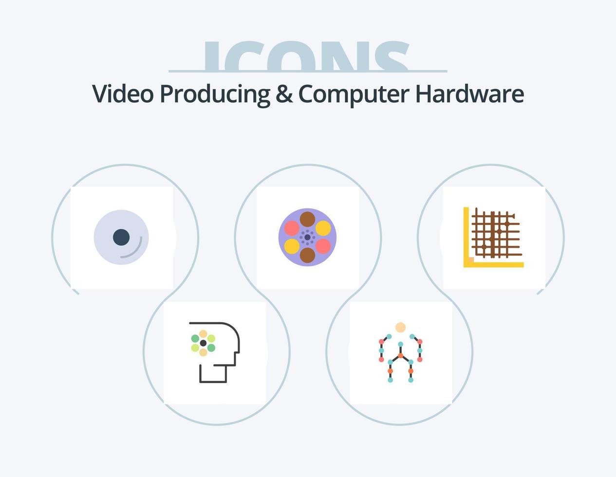 Videoproduktion und Computerhardware Flat Icon Pack 5 Icon Design. Panzer. Film. menschlich. Film. Medien vektor