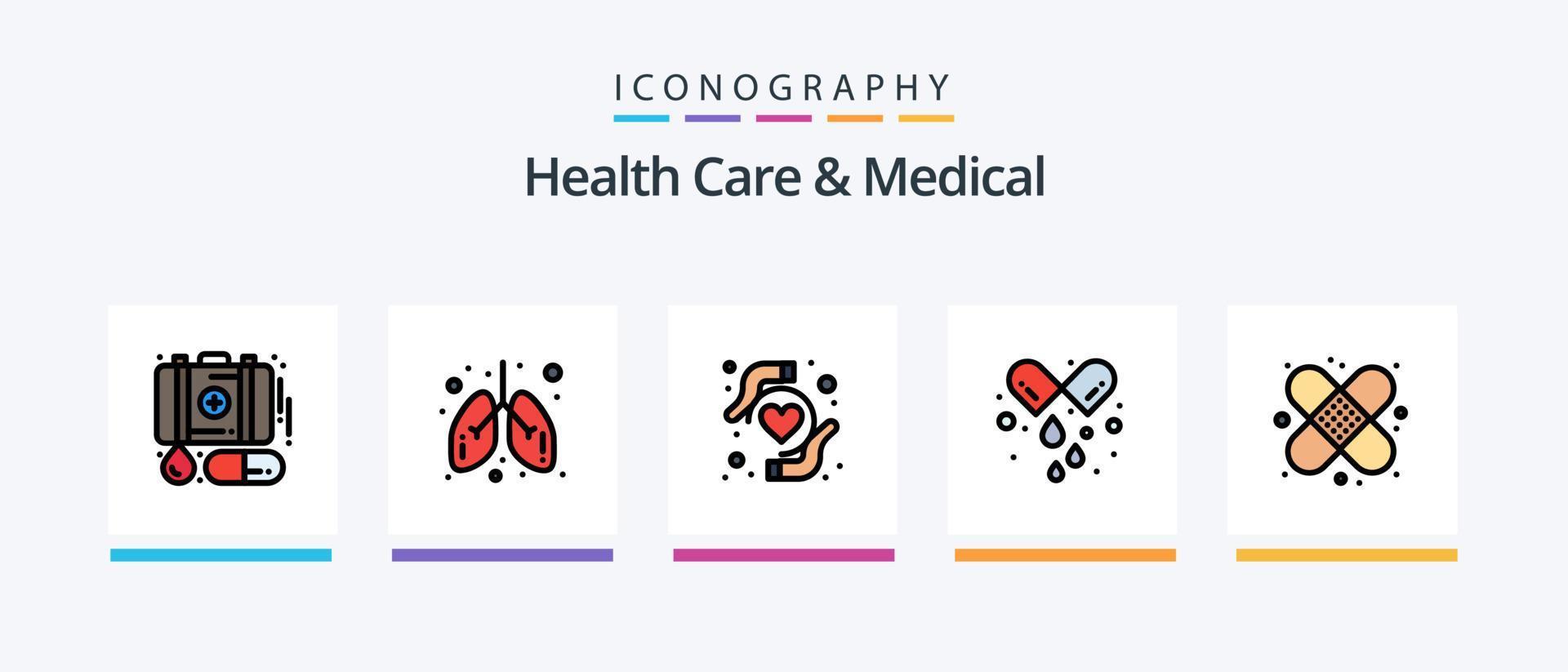 hälsa vård och medicinsk linje fylld 5 ikon packa Inklusive medicinsk. vård. vård. piller. kapsel. kreativ ikoner design vektor