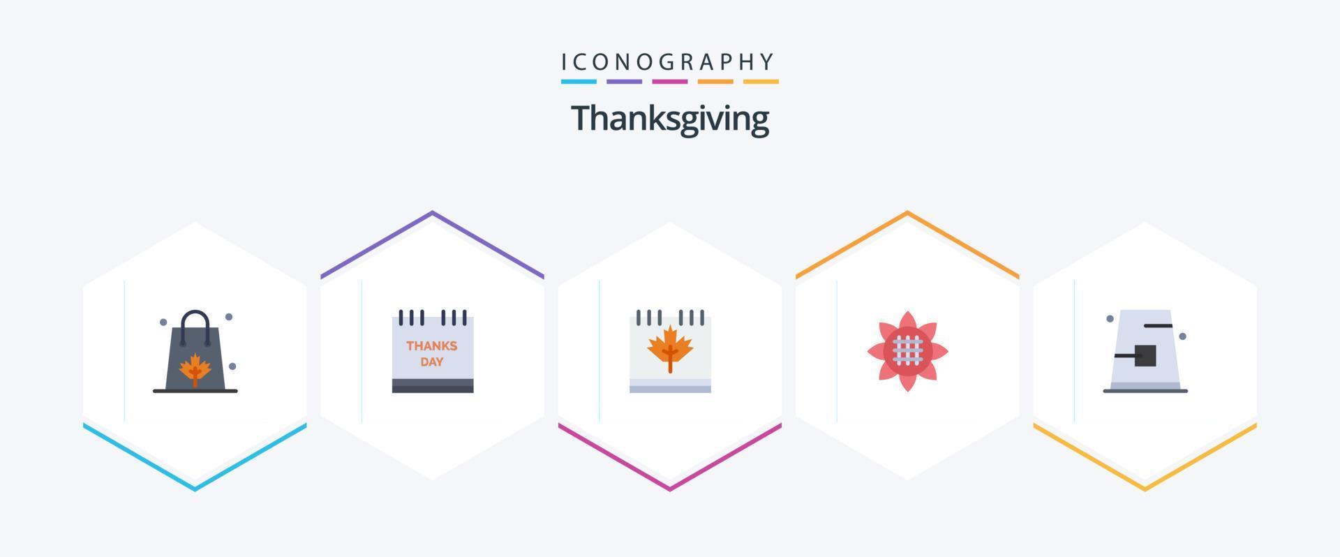 Thanksgiving 25 Flat Icon Pack inklusive Sonnenblume. Flora. Gebratener Truthahn. Blatt. Kanada vektor