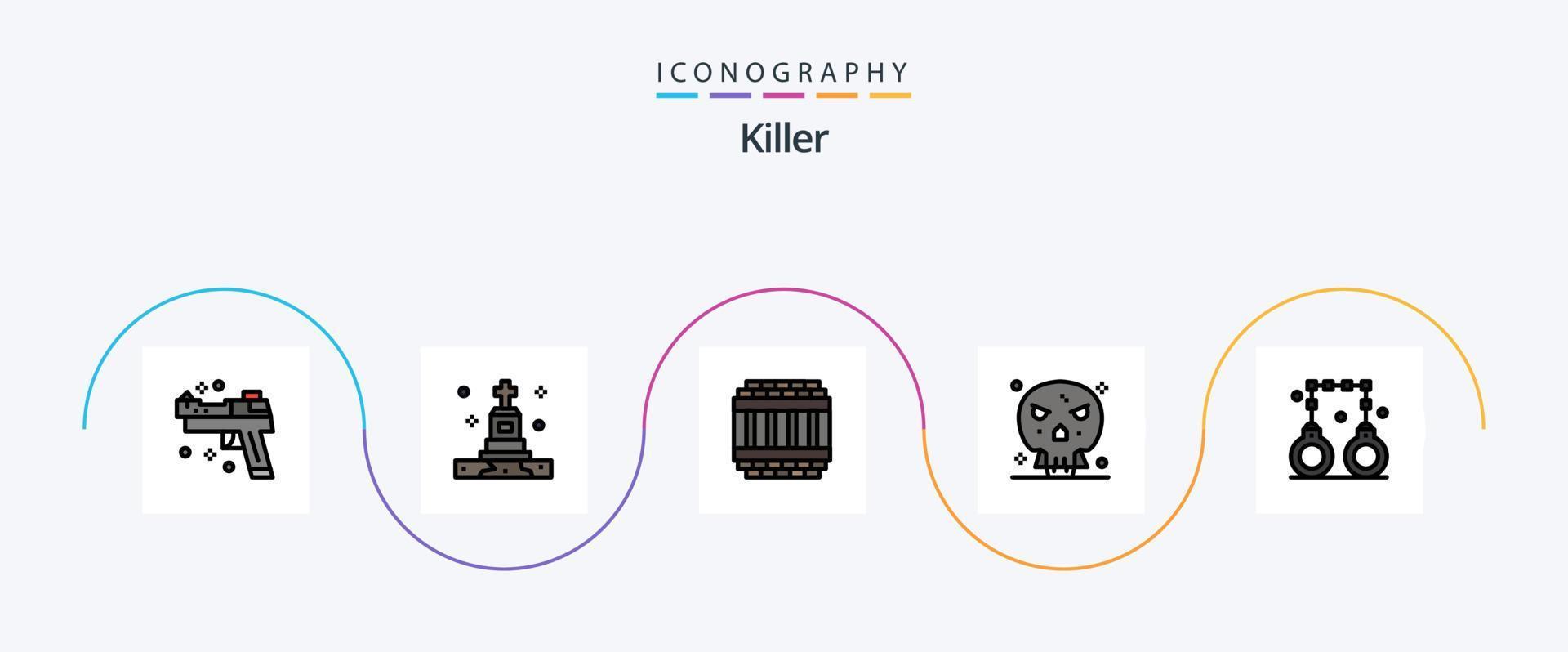 mördare linje fylld platt 5 ikon packa Inklusive advokat. skalle. arkitektur. form. ben vektor