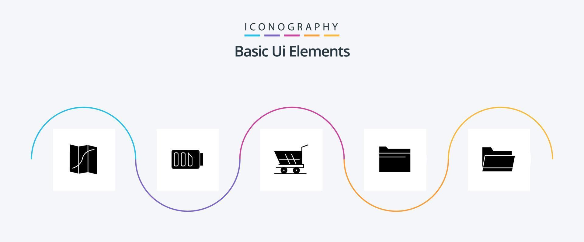 grundläggande ui element glyf 5 ikon packa Inklusive öppna. lagring. vagn. data. mapp vektor