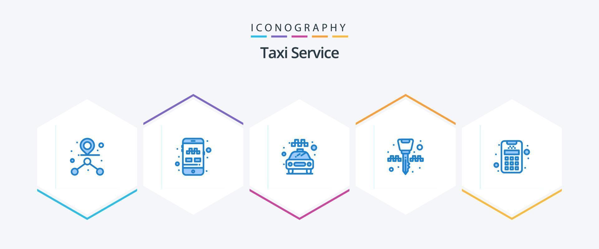 Taxiservice 25 blaues Icon Pack inklusive Maschine. Karte. Taxi. Taxi. Zündschlüssel vektor