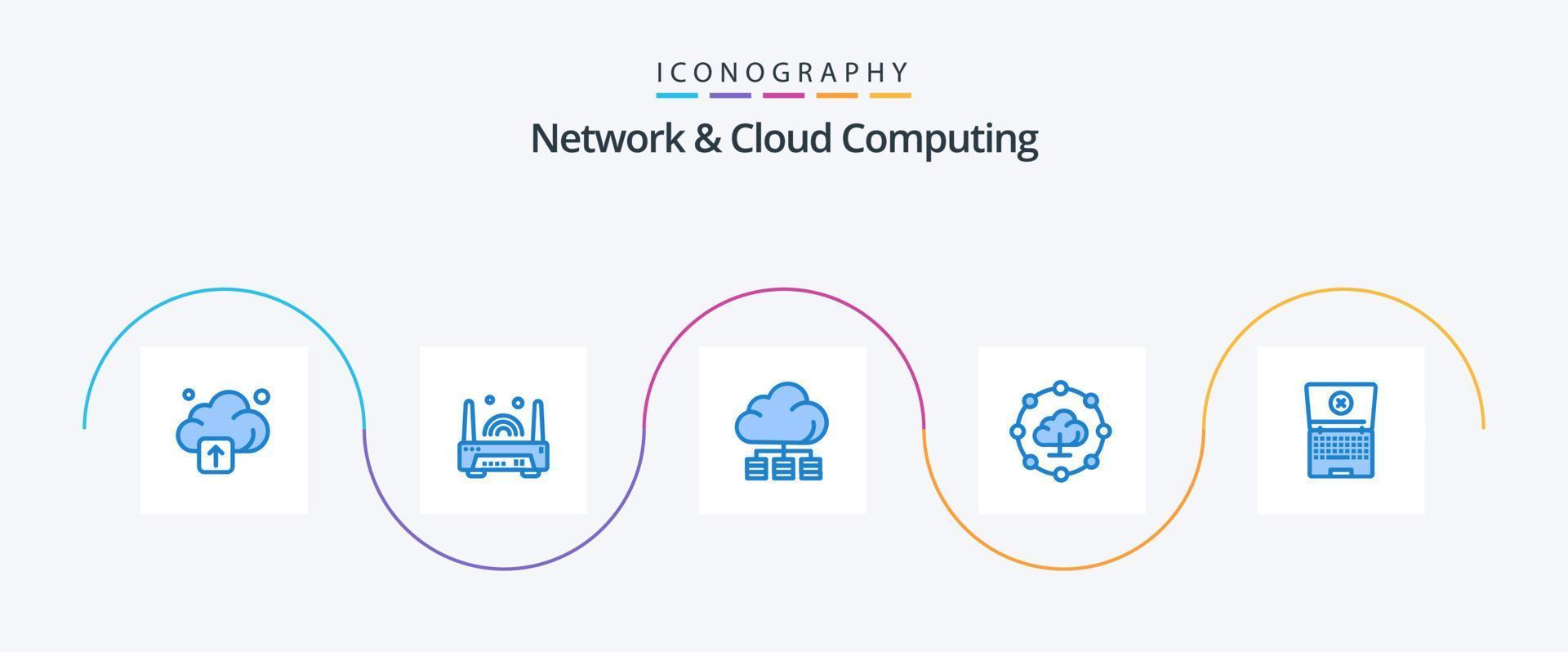 nätverk och moln datoranvändning blå 5 ikon packa Inklusive . datoranvändning. server. bärbar dator. nätverk vektor