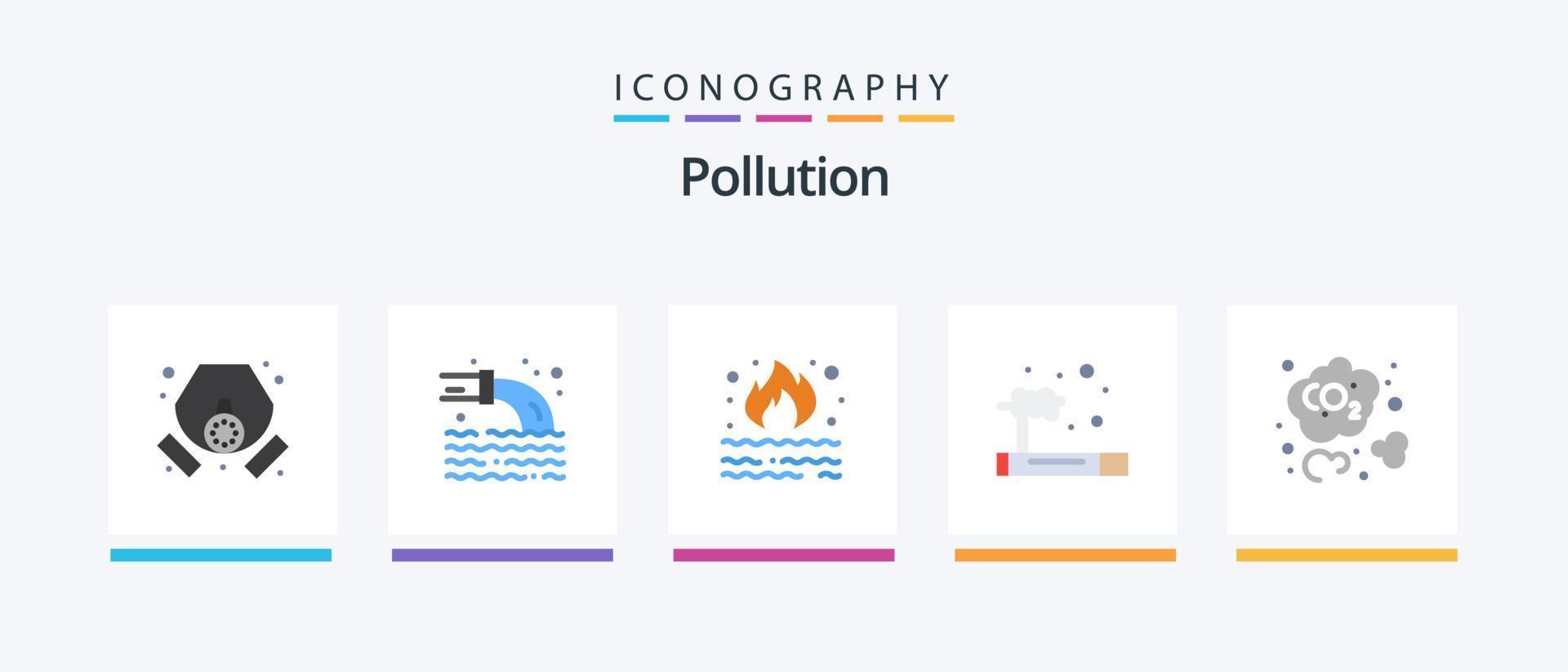 förorening platt 5 ikon packa Inklusive kol. rök. bränna. förorening. rök. kreativ ikoner design vektor