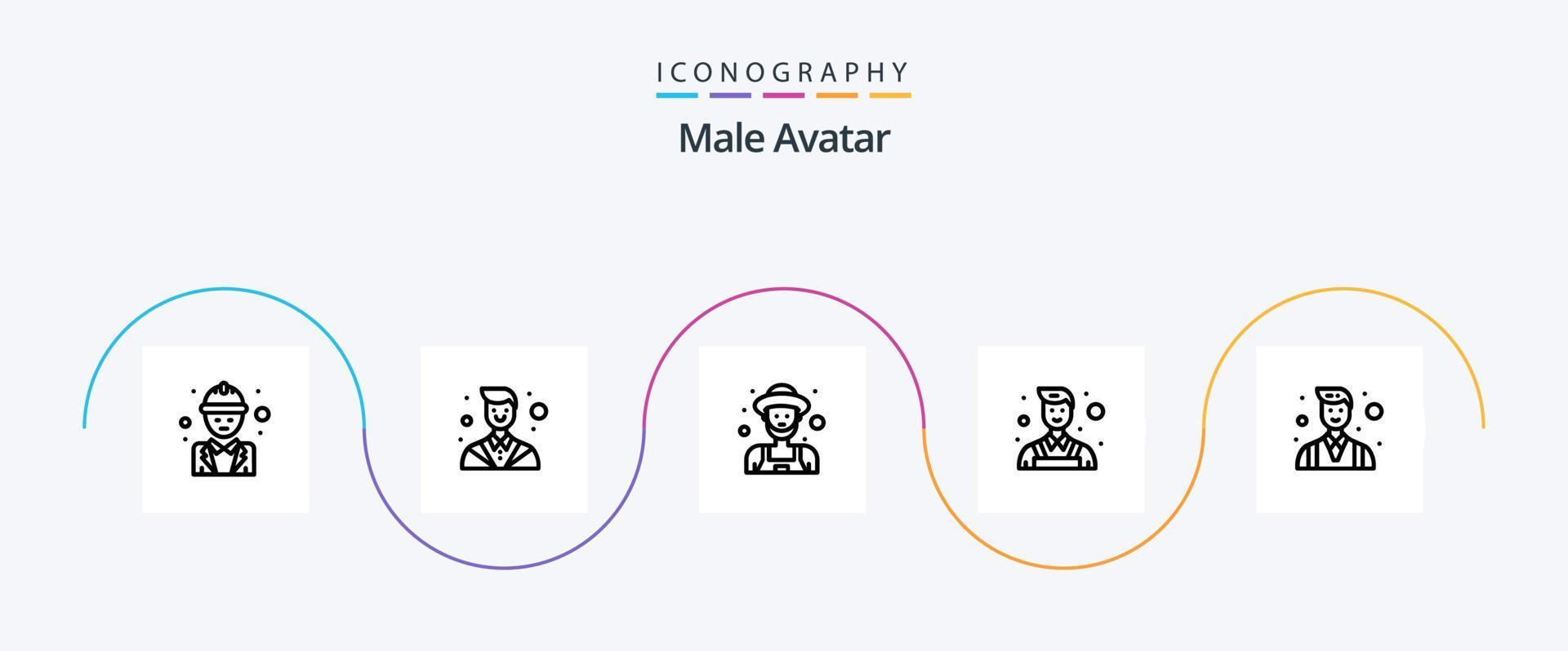 manlig avatar linje 5 ikon packa Inklusive affärsman. vägg. advokat. målare. gammal man vektor