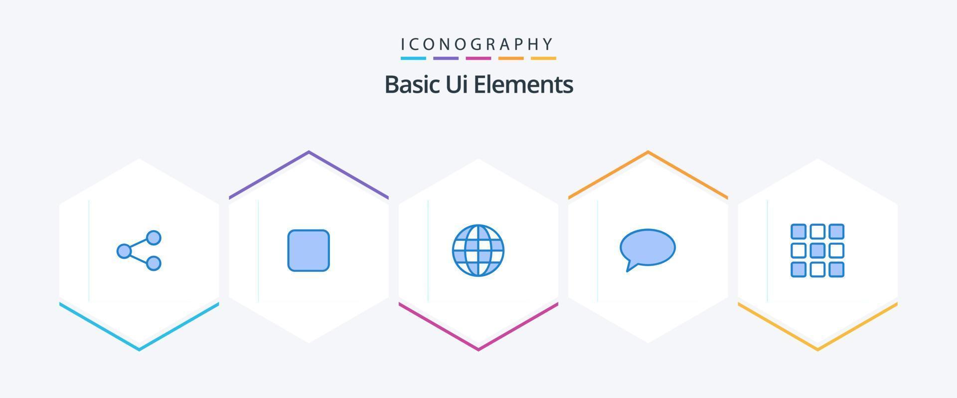 grundläggande ui element 25 blå ikon packa Inklusive form. webb. klot. post. chatta vektor