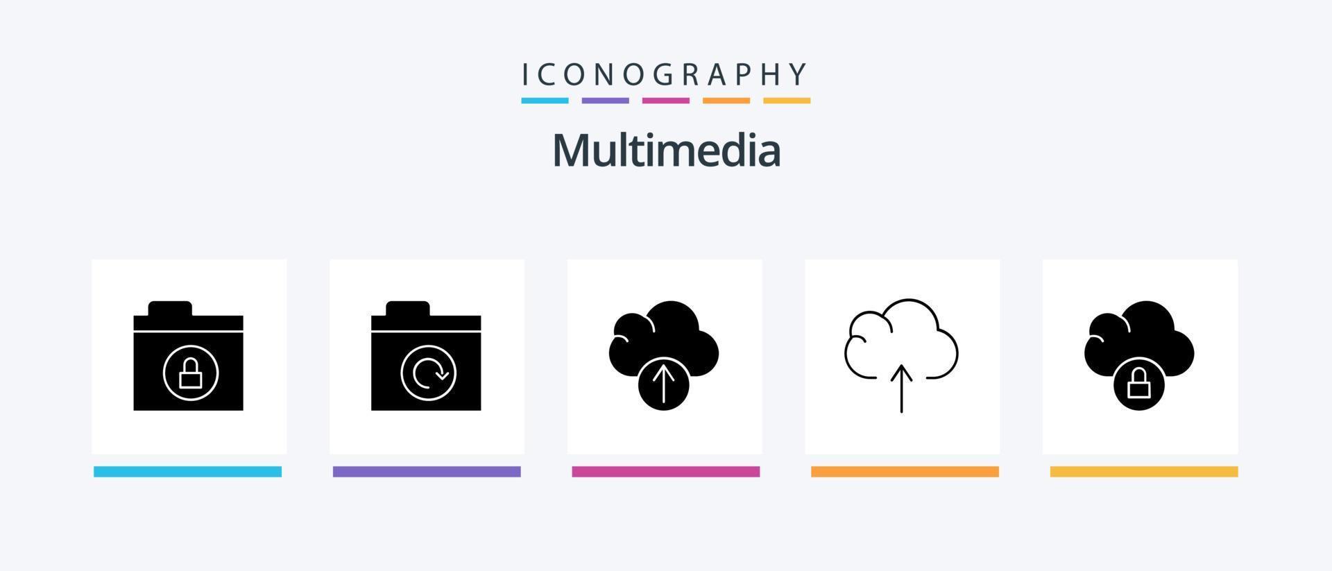 multimedia glyf 5 ikon packa Inklusive . ladda upp. . kreativ ikoner design vektor