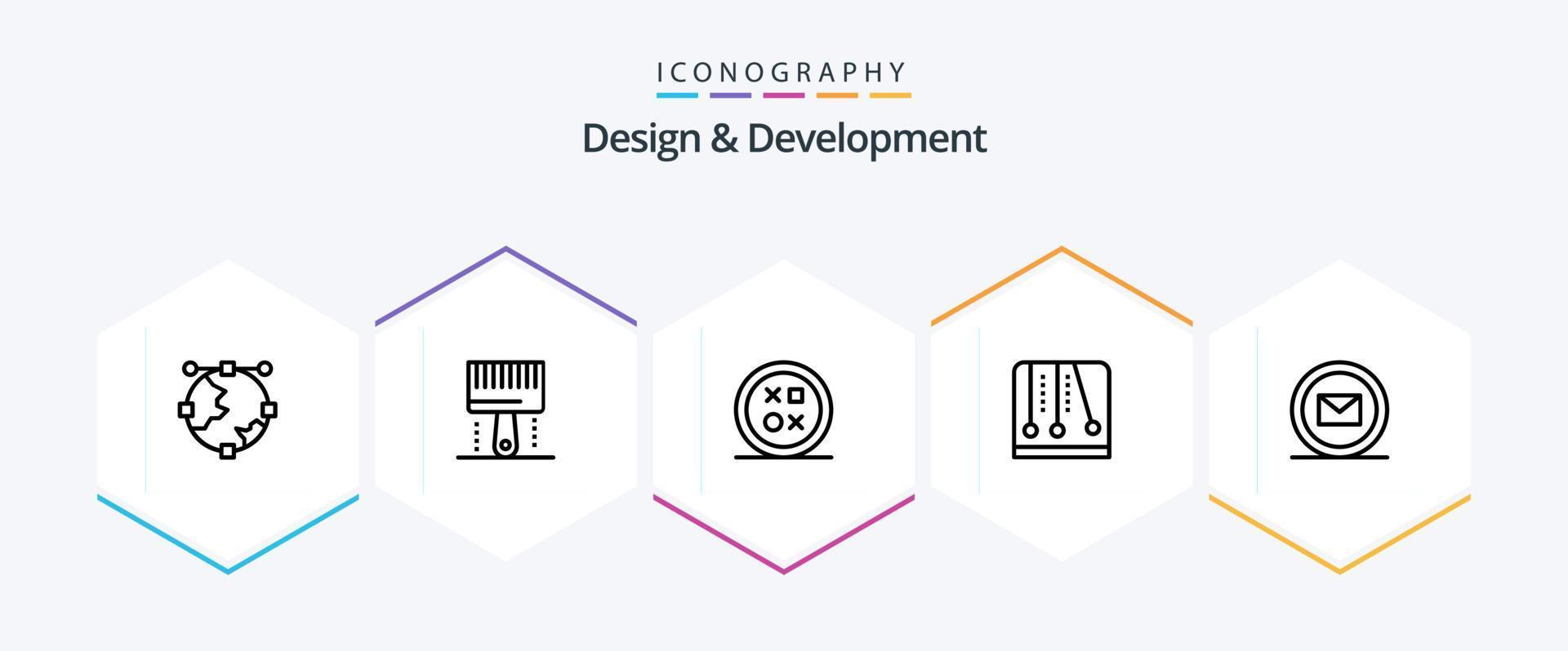 design och utveckling 25 linje ikon packa Inklusive mekanik. utveckling. pensel. form. utveckling vektor