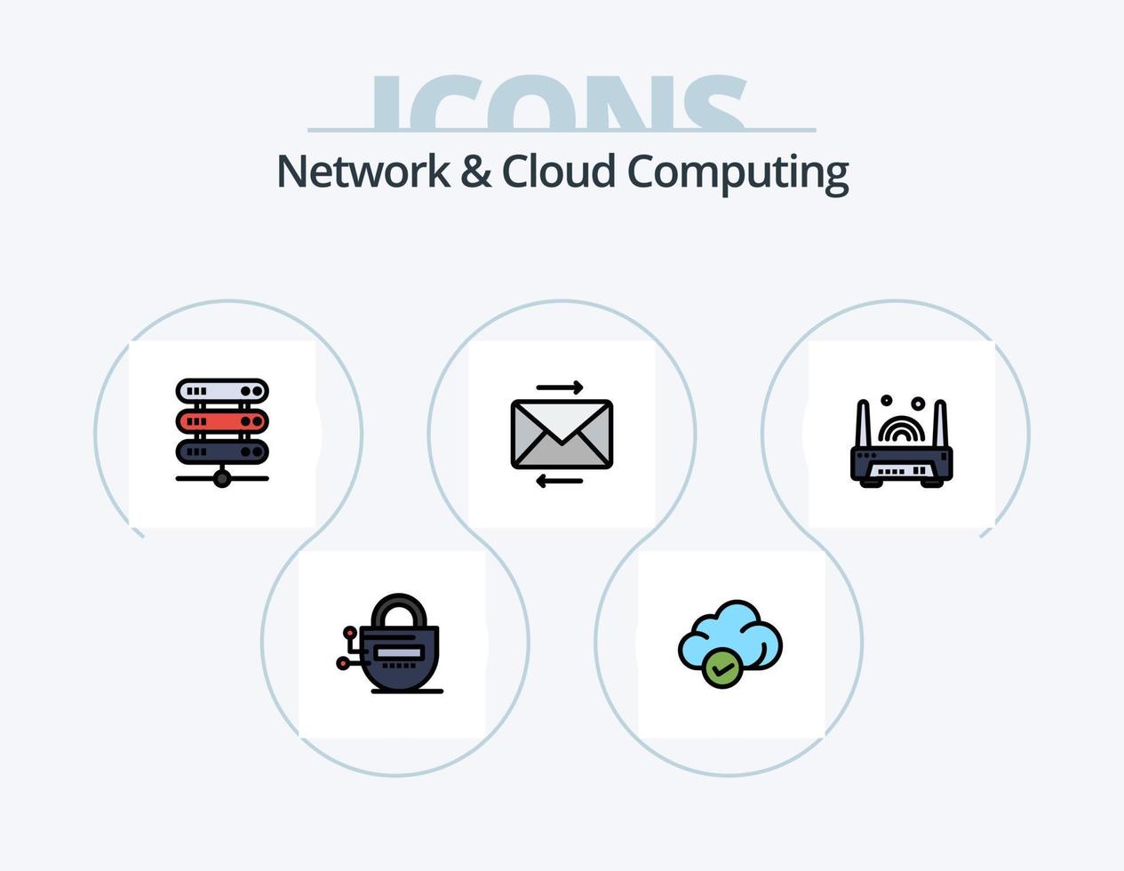 nätverk och moln datoranvändning linje fylld ikon packa 5 ikon design. teknologi. nätverk. enhet. internet. data vektor