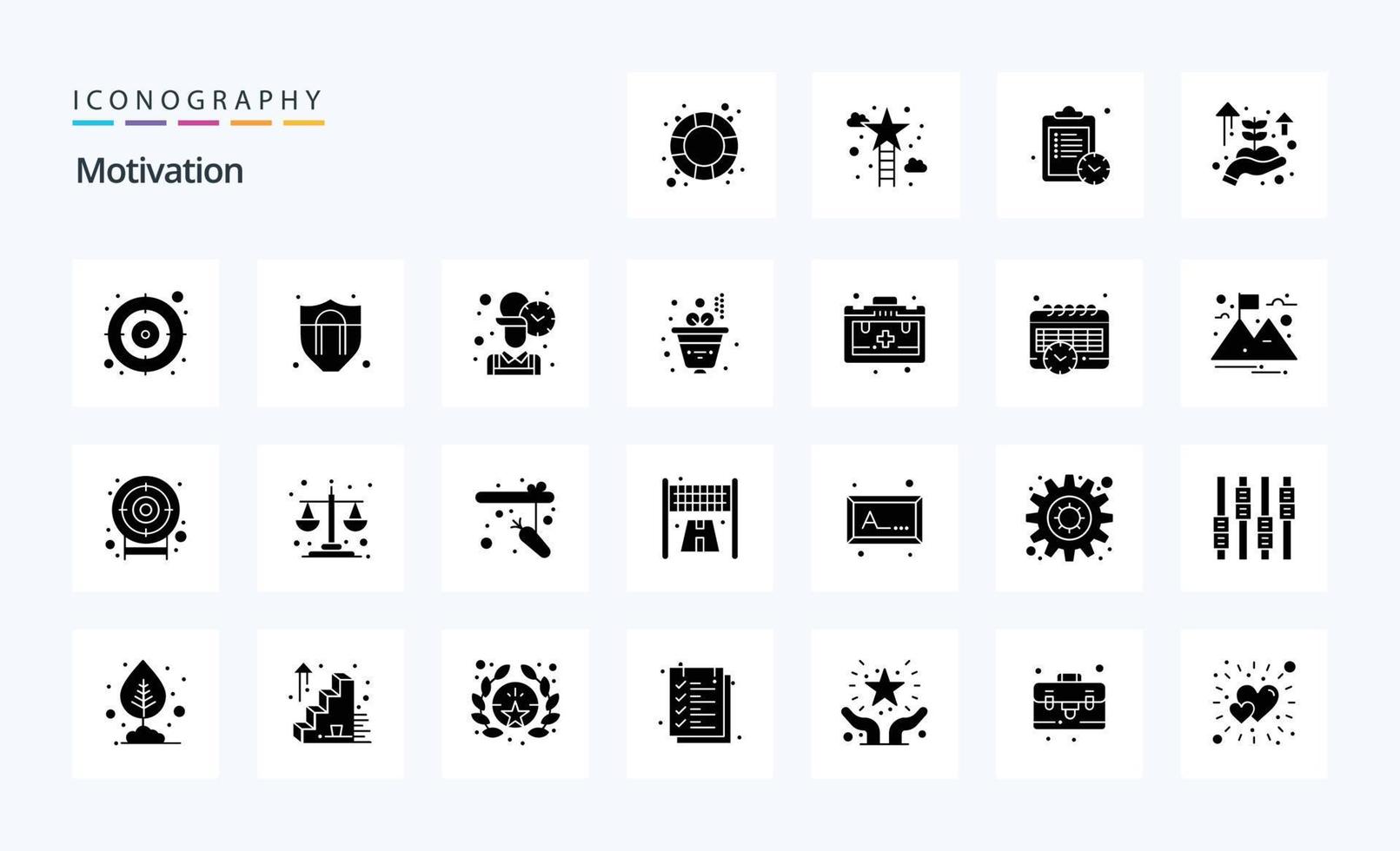 25 Motivation Solid-Glyphen-Icon-Pack vektor