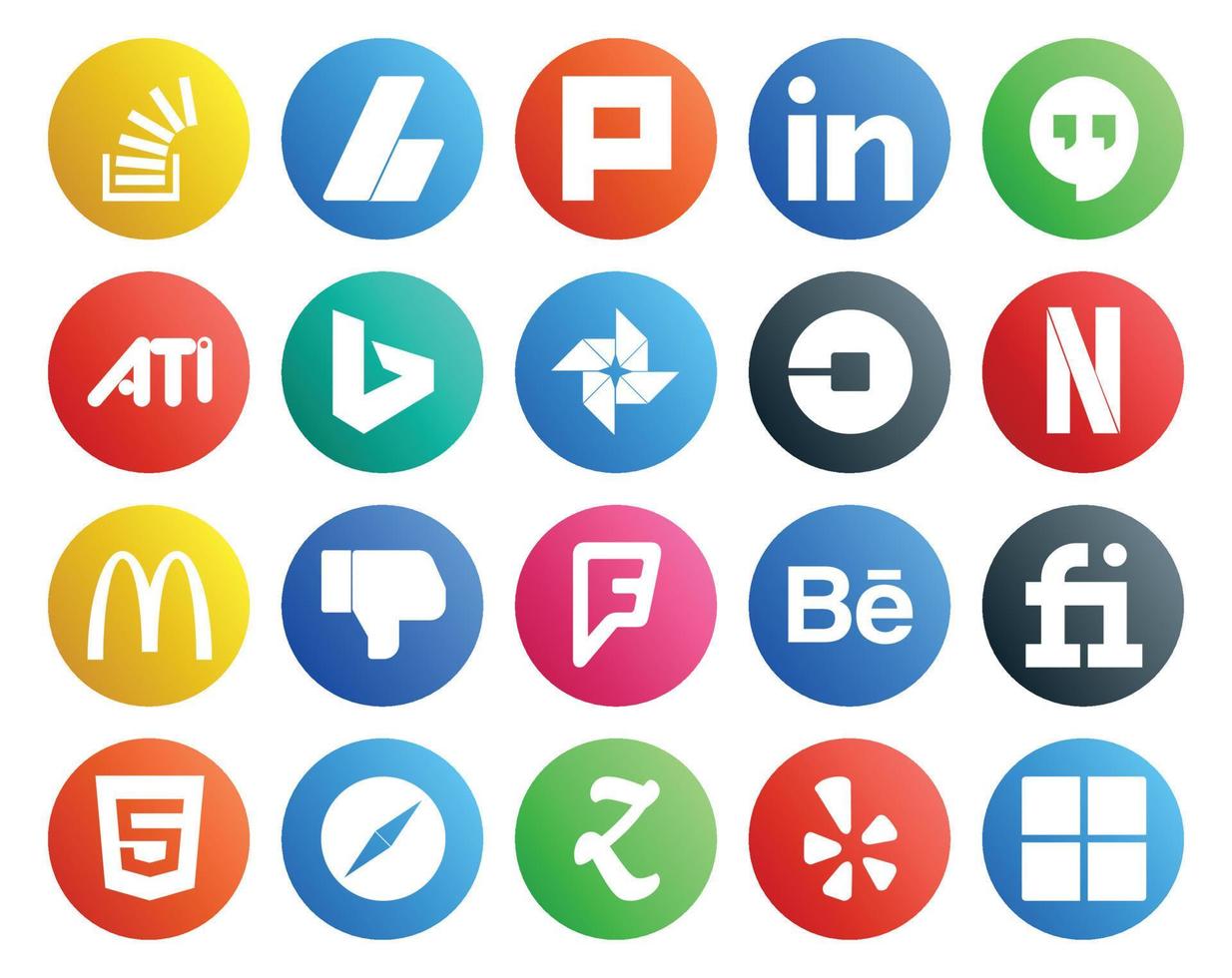 20 Social-Media-Icon-Pack, einschließlich Abneigung gegen Netflix-Hangouts-Treiber uber vektor