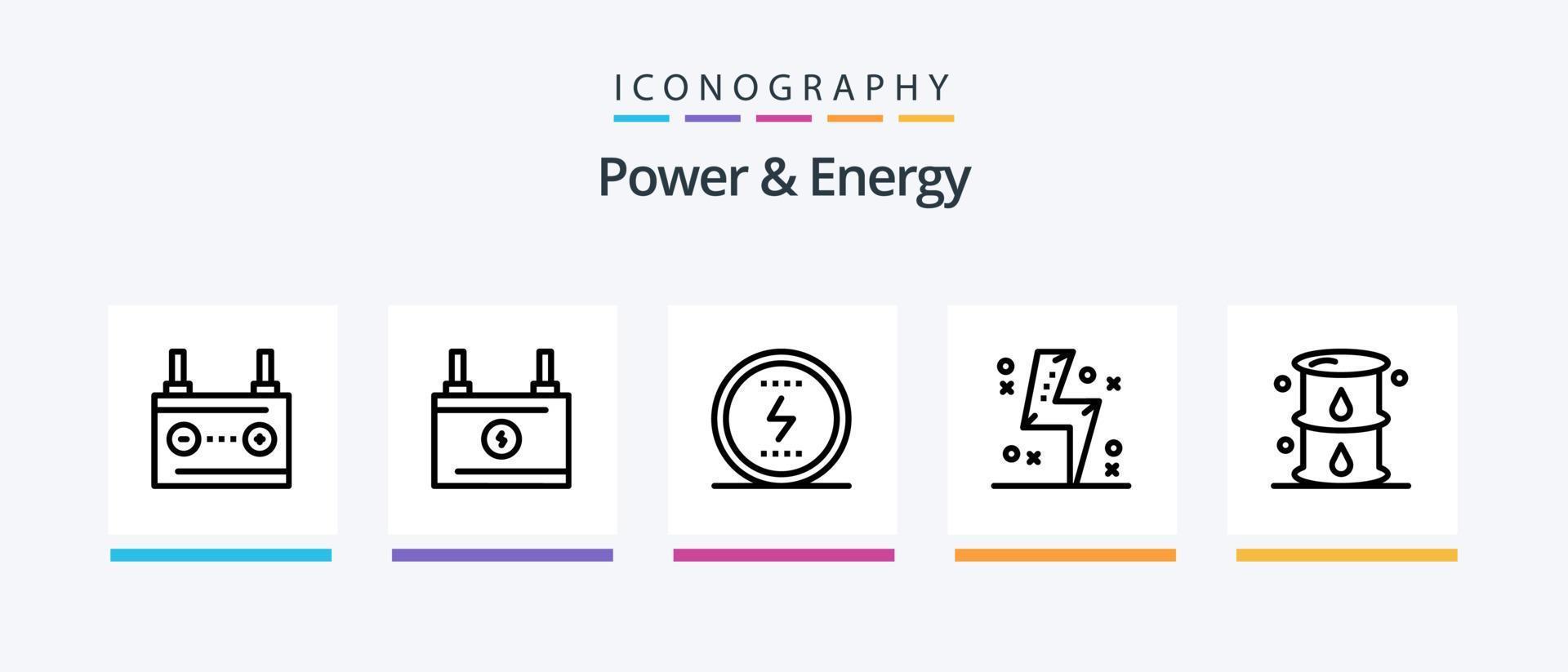 Power and Energy Line 5 Icon Pack inklusive Energie. Konstruktion und Werkzeuge. seo. Leistung. Elektrizität. kreatives Symboldesign vektor