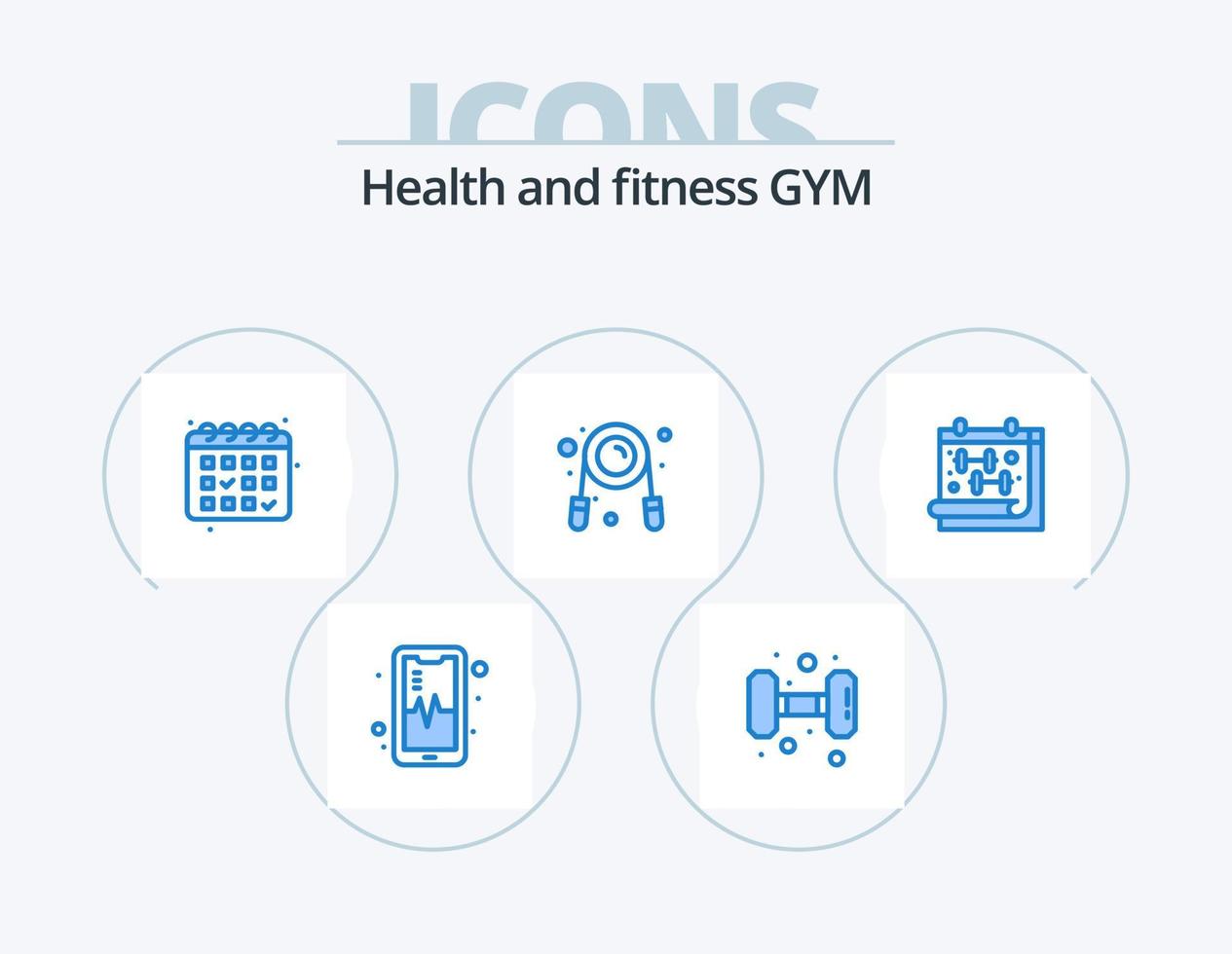 Fitnessstudio blau Icon Pack 5 Icon Design. Hantel. Fitness. Kalander. Kalender. Greifer vektor