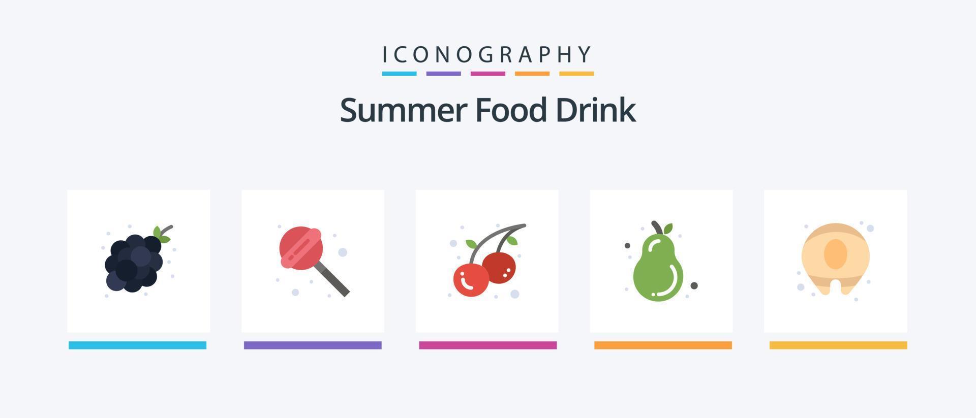 sommer essen trinken flach 5 icon pack inklusive essen. Sommer. Essen. Birne. Alligator Birne. kreatives Symboldesign vektor