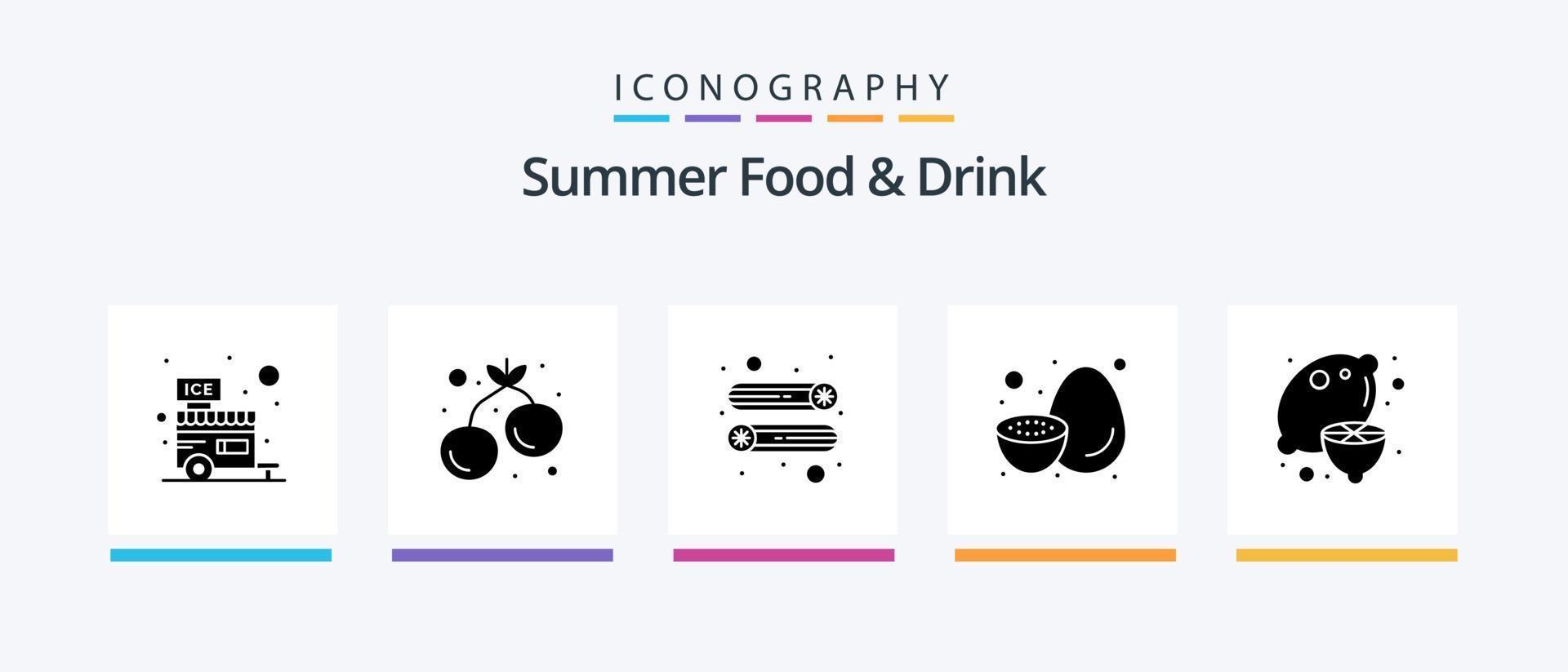 sommar mat och dryck glyf 5 ikon packa Inklusive ljuv. friska. ljuv. frukter. grönsak. kreativ ikoner design vektor