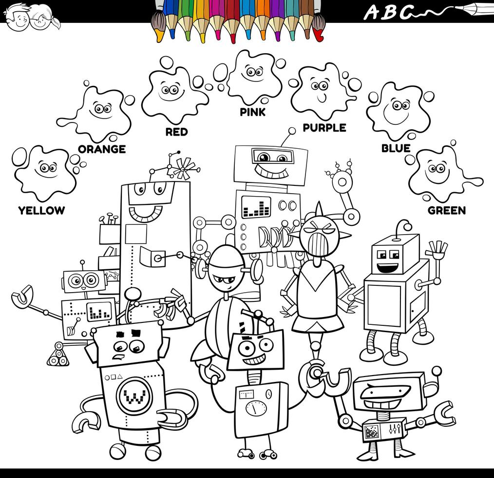 Grundfarben Farbbuch mit Robotercharakteren vektor