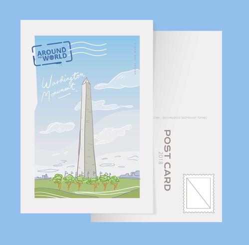 Washington Monument Landmark Vykort Vector Illustration