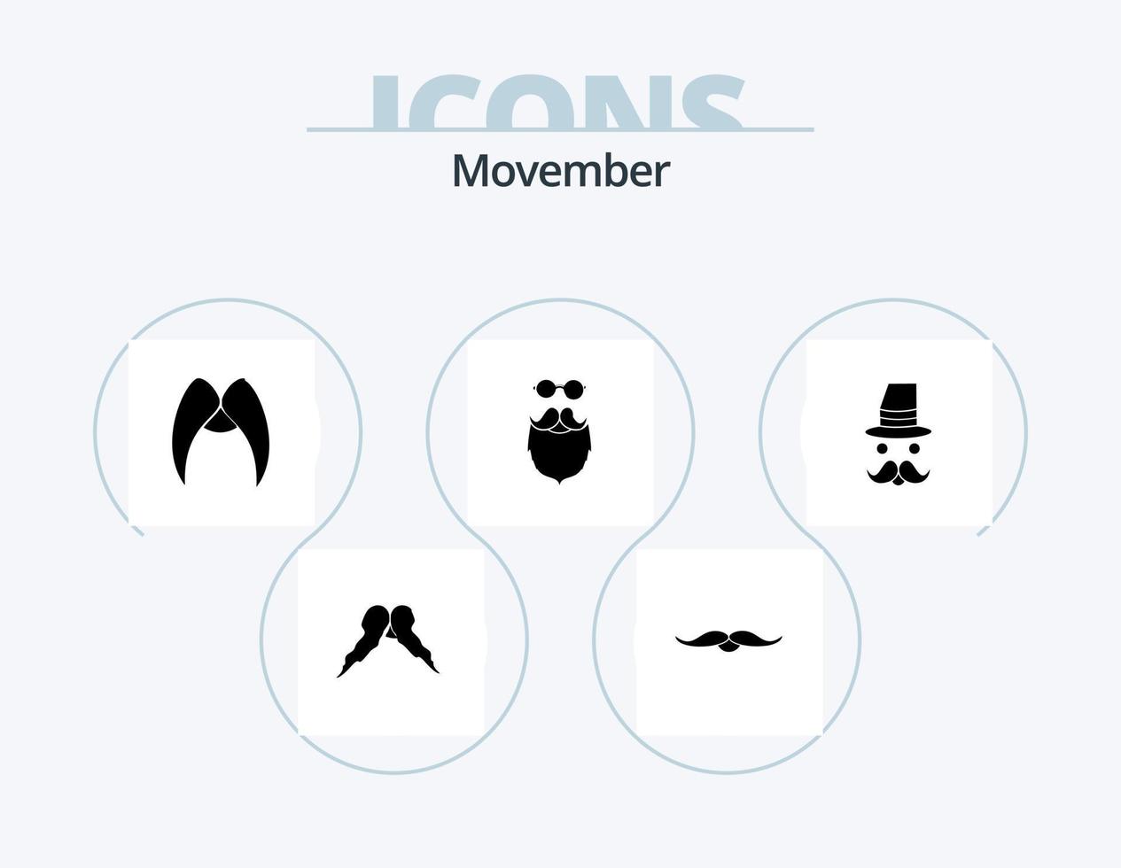 Movember-Glyphen-Icon-Pack 5-Icon-Design. . . getragen. Hut. Umzug vektor