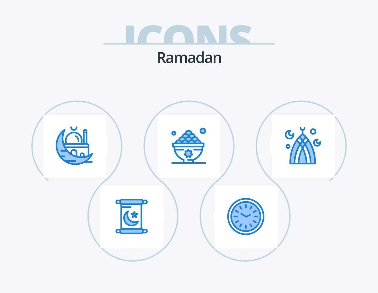 ramadan blå ikon packa 5 ikon design. måltid. iftar. halvmåne. mat. muslim vektor