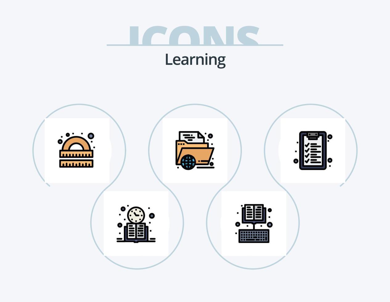 inlärning linje fylld ikon packa 5 ikon design. raket. kunskap. bok. utbildning. inlärning vektor