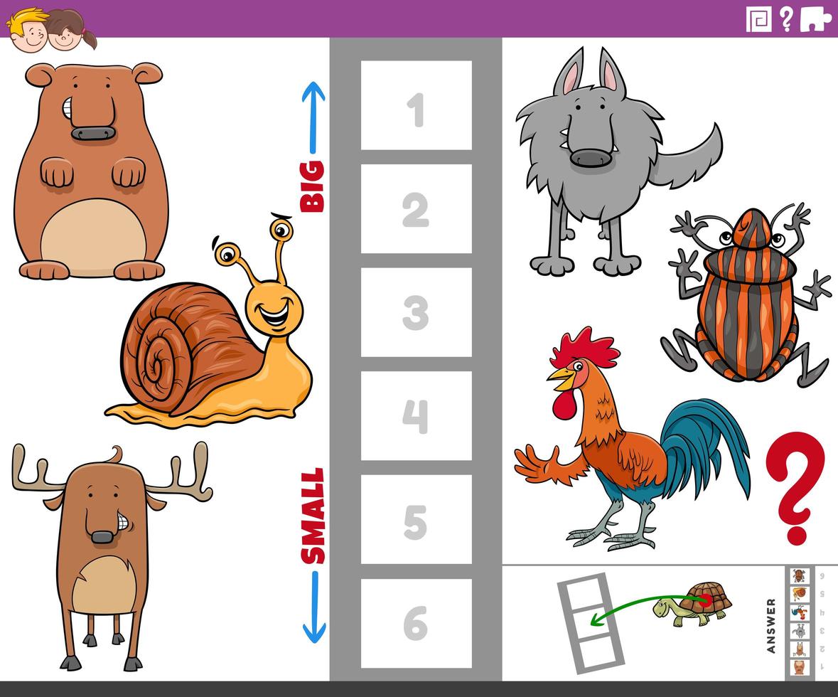 pedagogisk uppgift med stora och små djurarter vektor