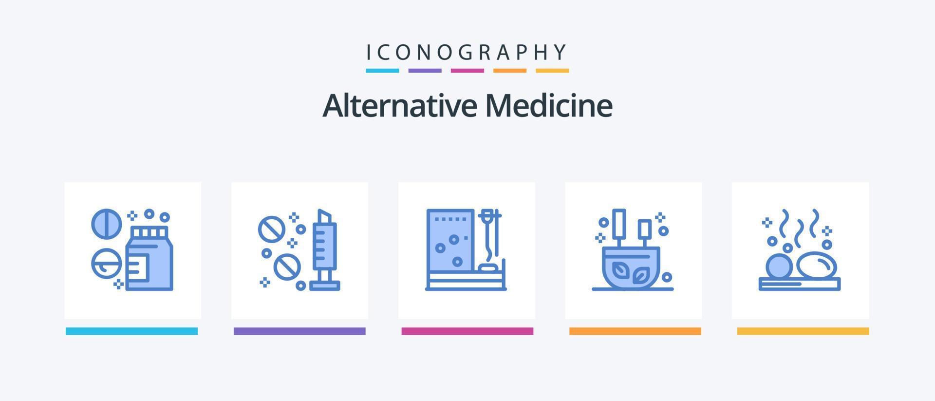 alternativ medicin blå 5 ikon packa Inklusive skönhet. koppla av. blod. rökelse. behandling. kreativ ikoner design vektor