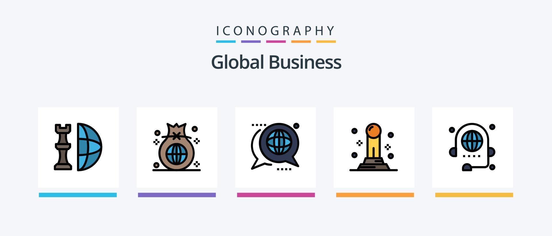 Global Business Line gefüllt 5 Icon Pack inklusive Transaktion. global. Händedruck. Austausch. Präsentation. kreatives Symboldesign vektor