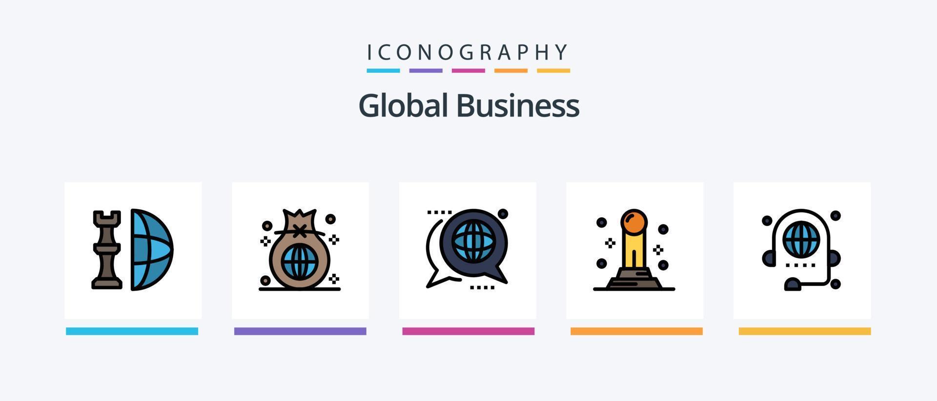 global företag linje fylld 5 ikon packa Inklusive transaktion. global. handslag. utbyta. presentation. kreativ ikoner design vektor